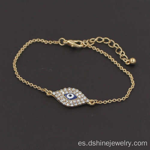 Mal de ojo pulsera Hamsa diamantes Pave enlace pulsera de cuentas